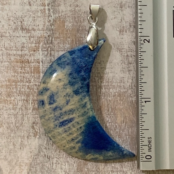 Blue Chrysanthemum Coral Fossil Half-Moon Pendant Necklace – One of a Kind - Picture 5 of 7